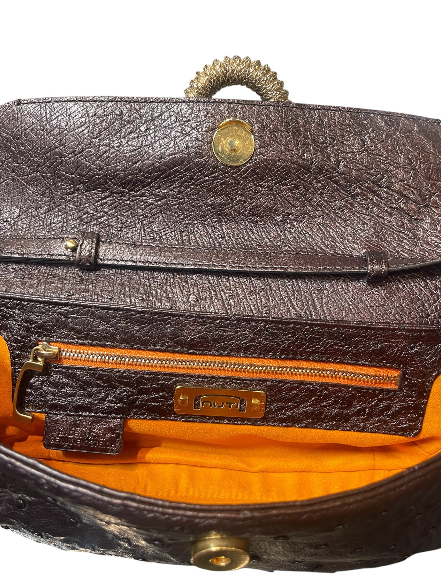 Nuti Brown Ostrich Clutch