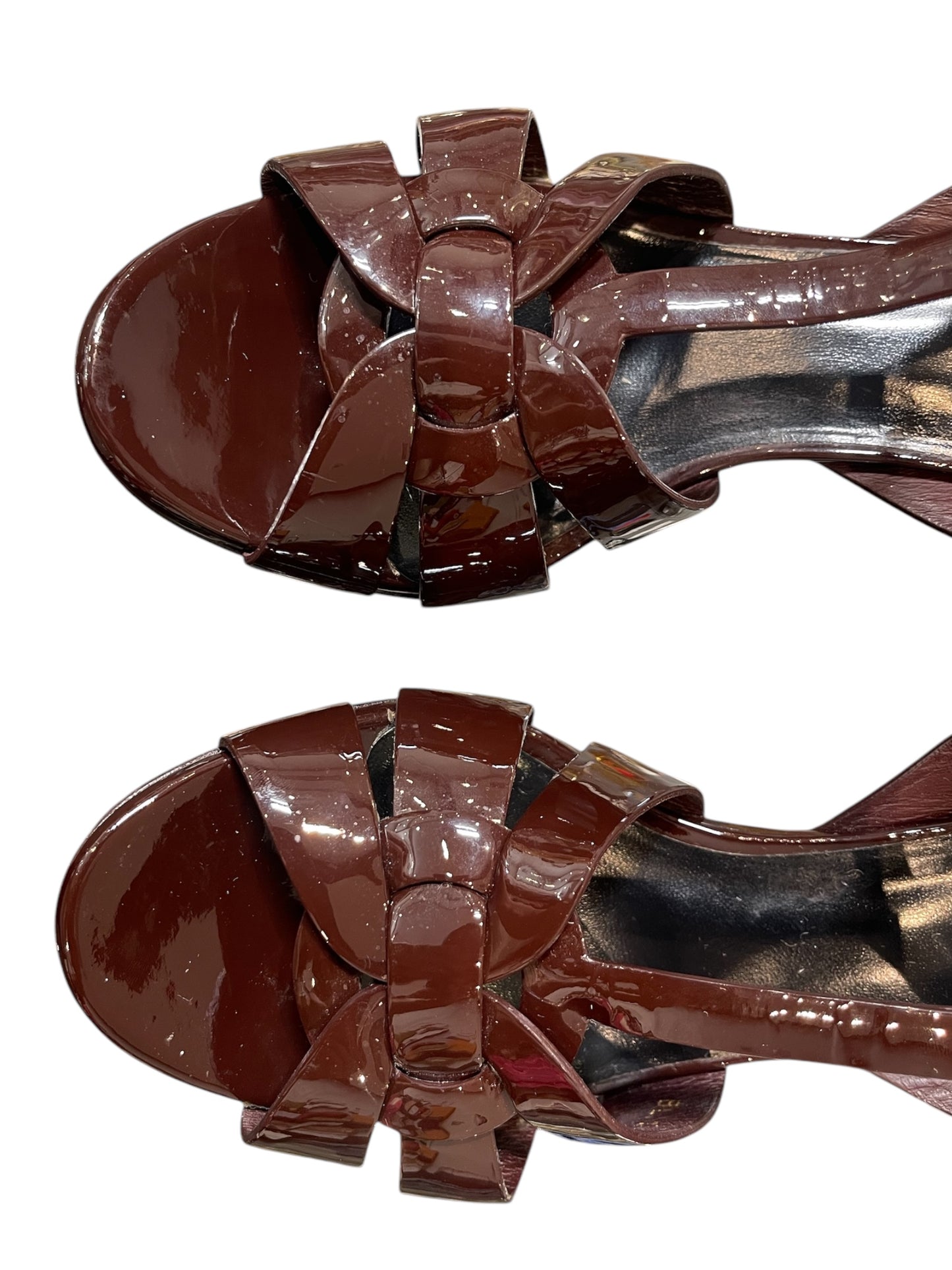 Yves Saint Laurent Tribute Patent Sandals Amaretto