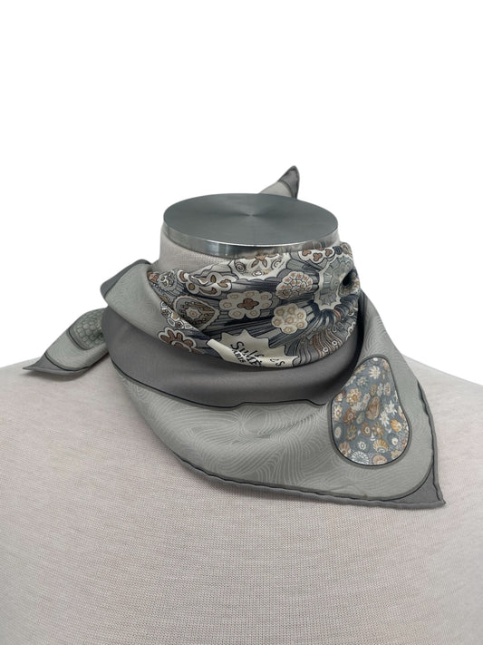 Hermes "Sulfures" Grey Silk Scarf By Caty Latham
