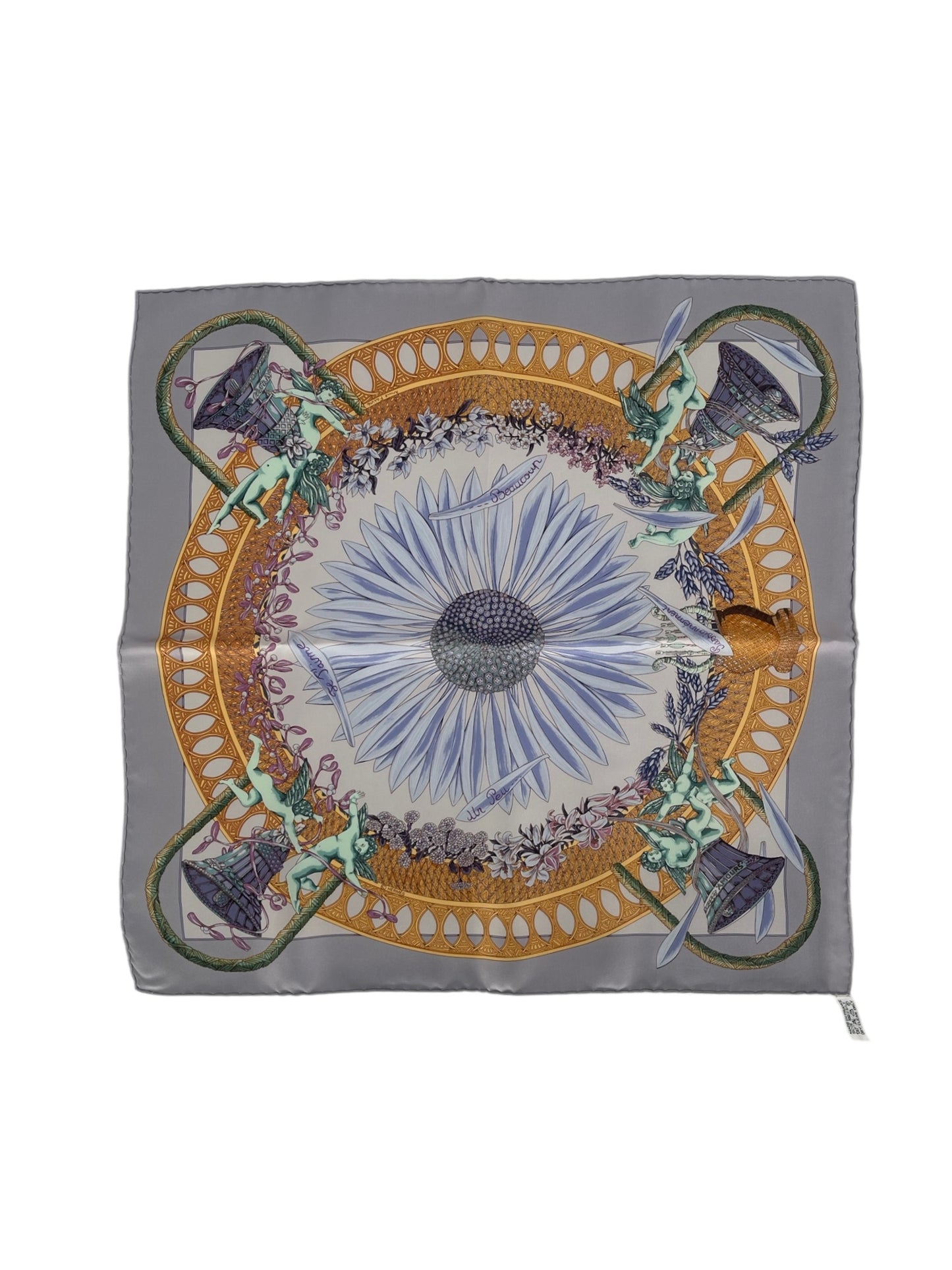 Hermes "Je T'aime Beaucoup Blue Silk Scarf By Annie Faivre