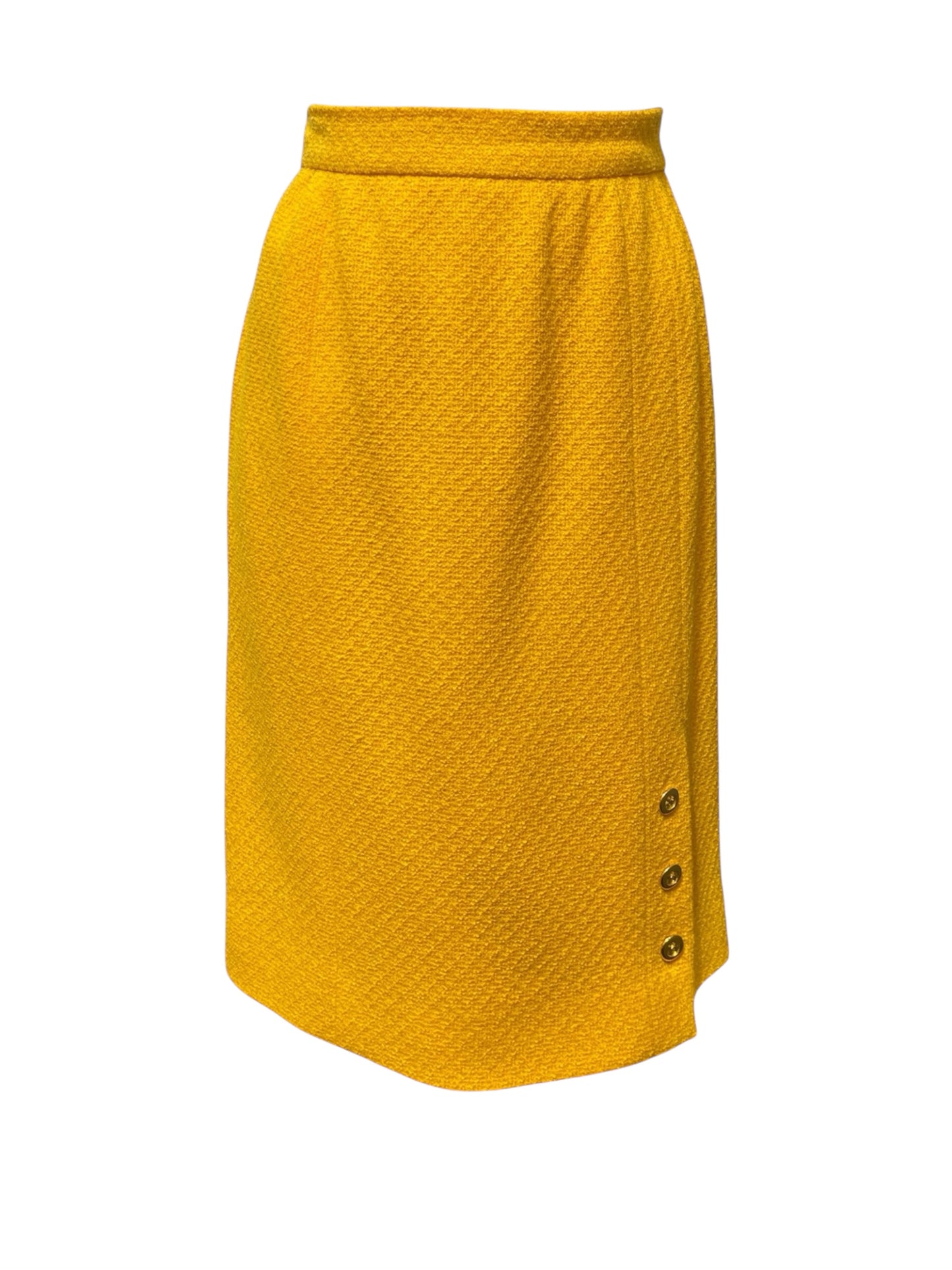 1989 S/S Vintage Chanel Canary Yellow Wool Tweed Skirt Suit XL