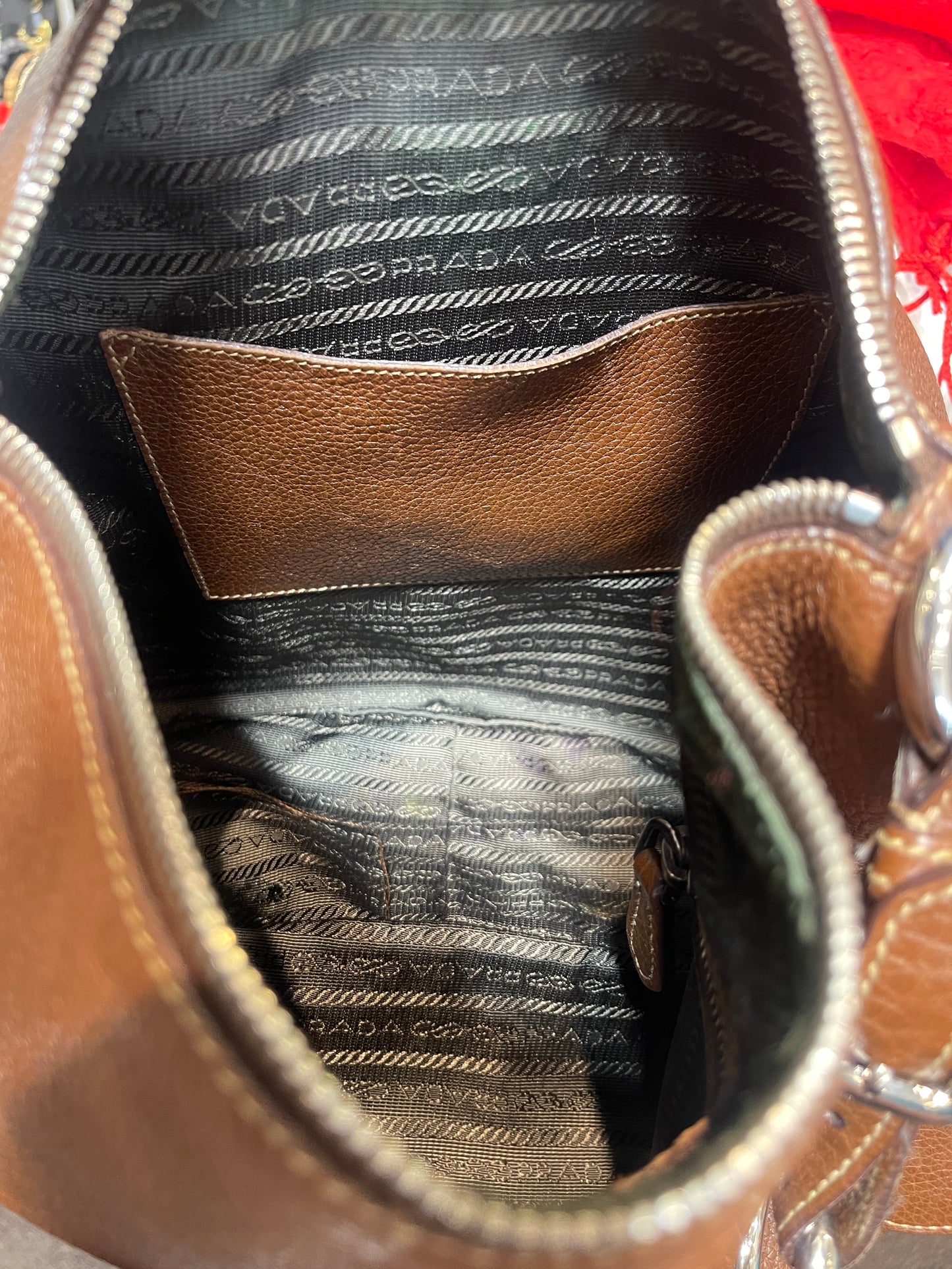 Prada Brown Vitello Daino Hobo Bag