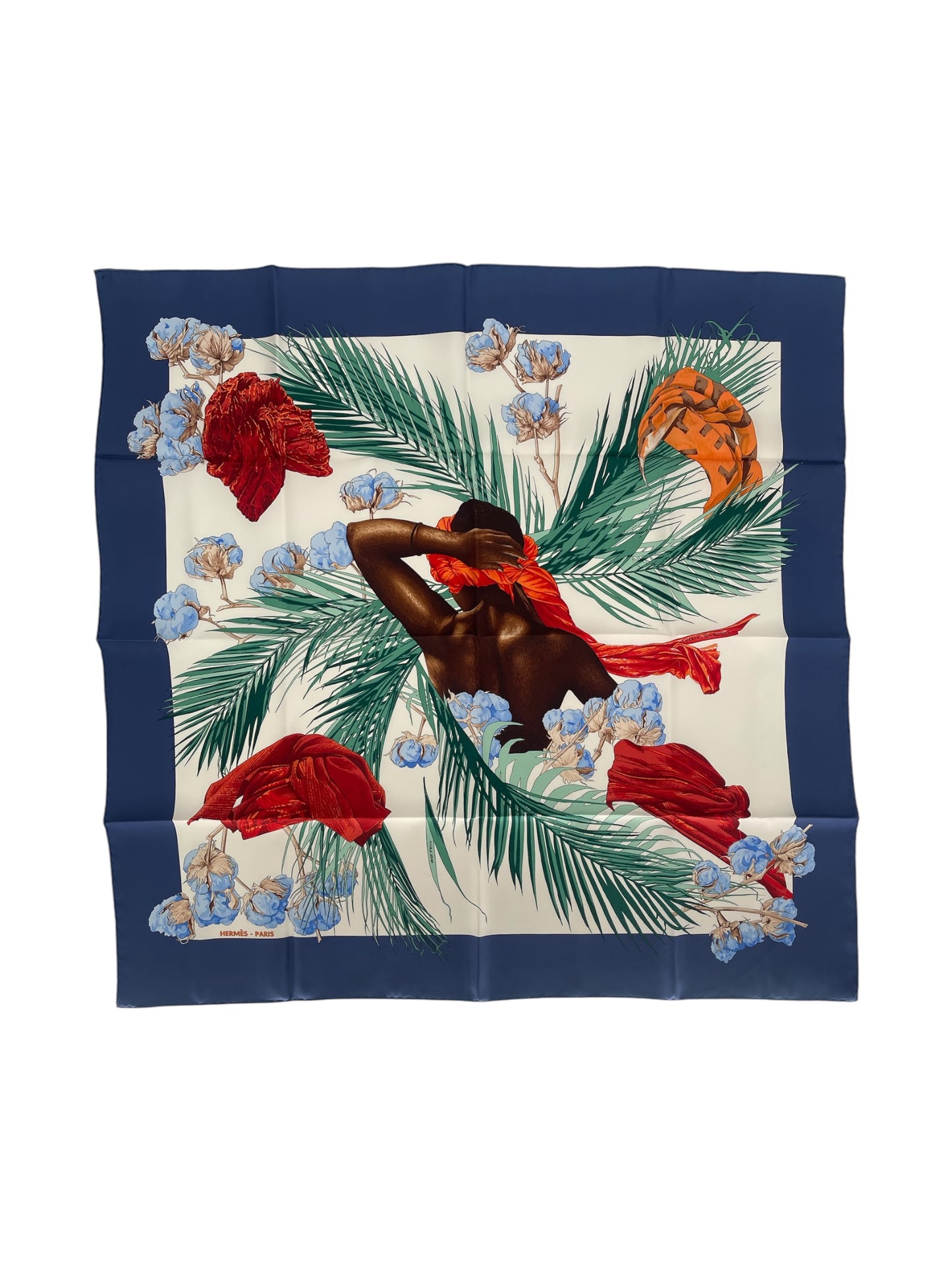 Hermes Blue "Turbans Des Reines" Silk Scarf By Michele Szabo