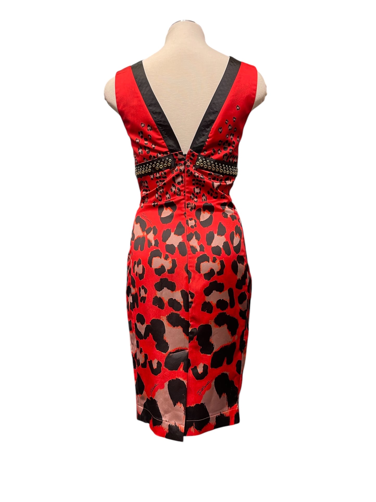Just Cavalli Red/Black Leopard Sleeveless Dress
