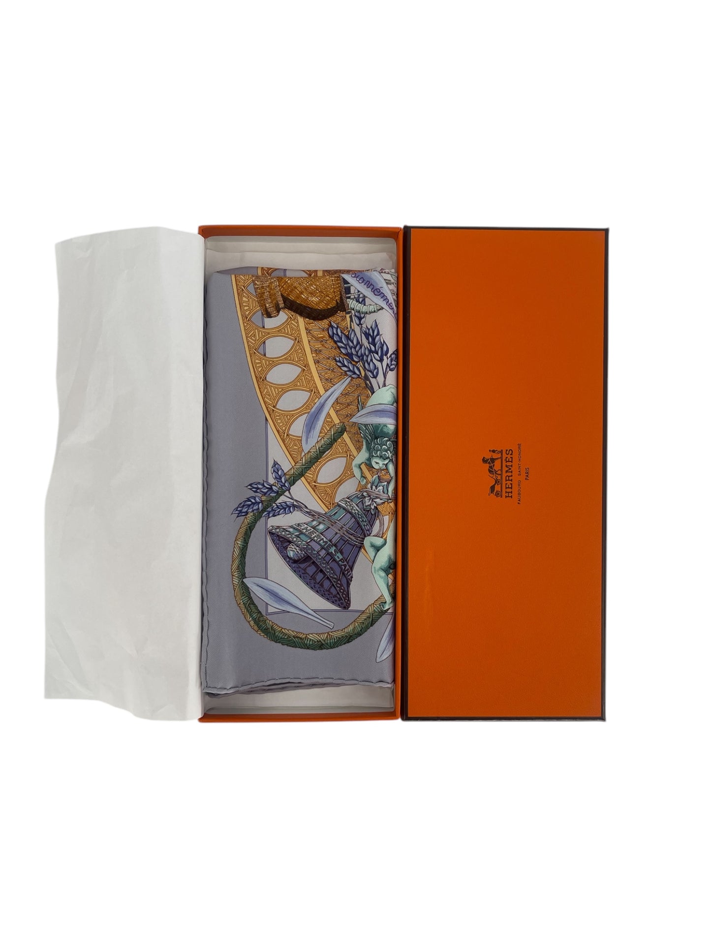 Hermes "Je T'aime Beaucoup Blue Silk Scarf By Annie Faivre