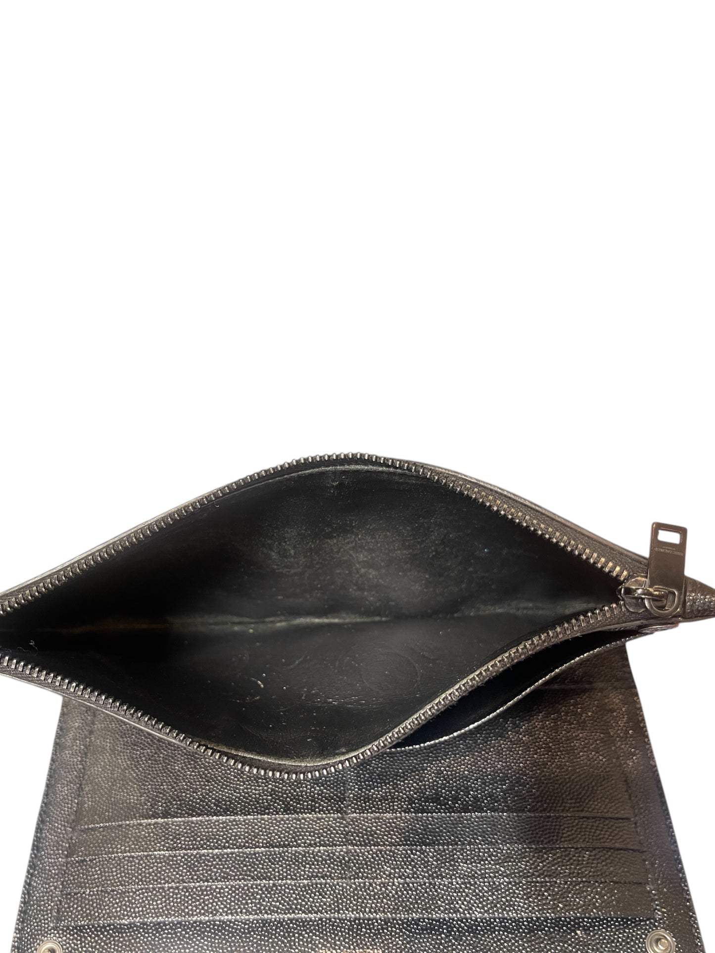 YSL large black leather clutch wallet