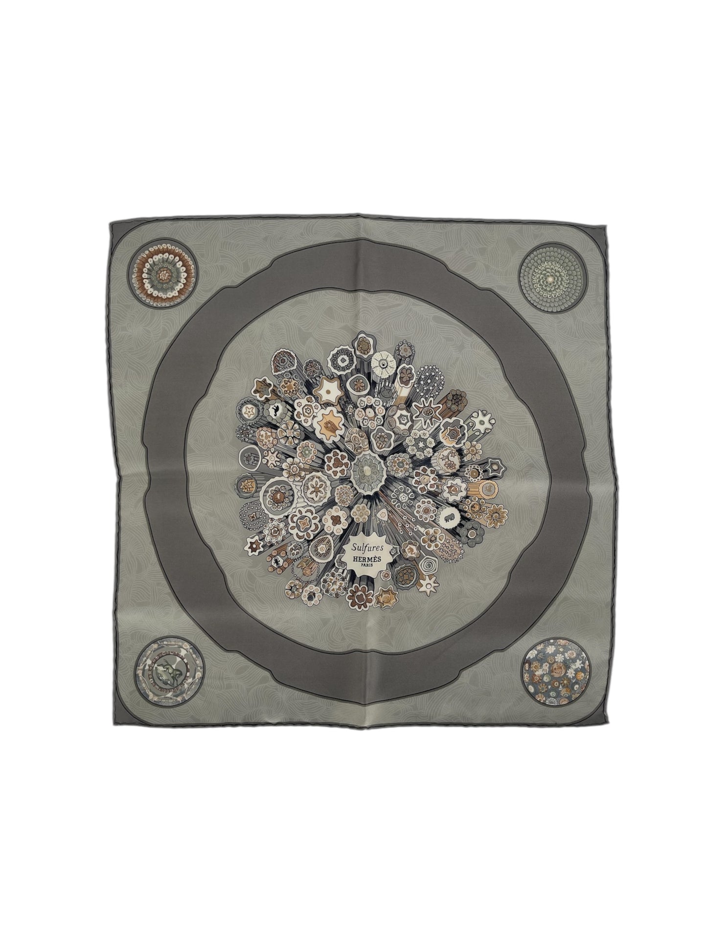 Hermes "Sulfures" Grey Silk Scarf By Caty Latham