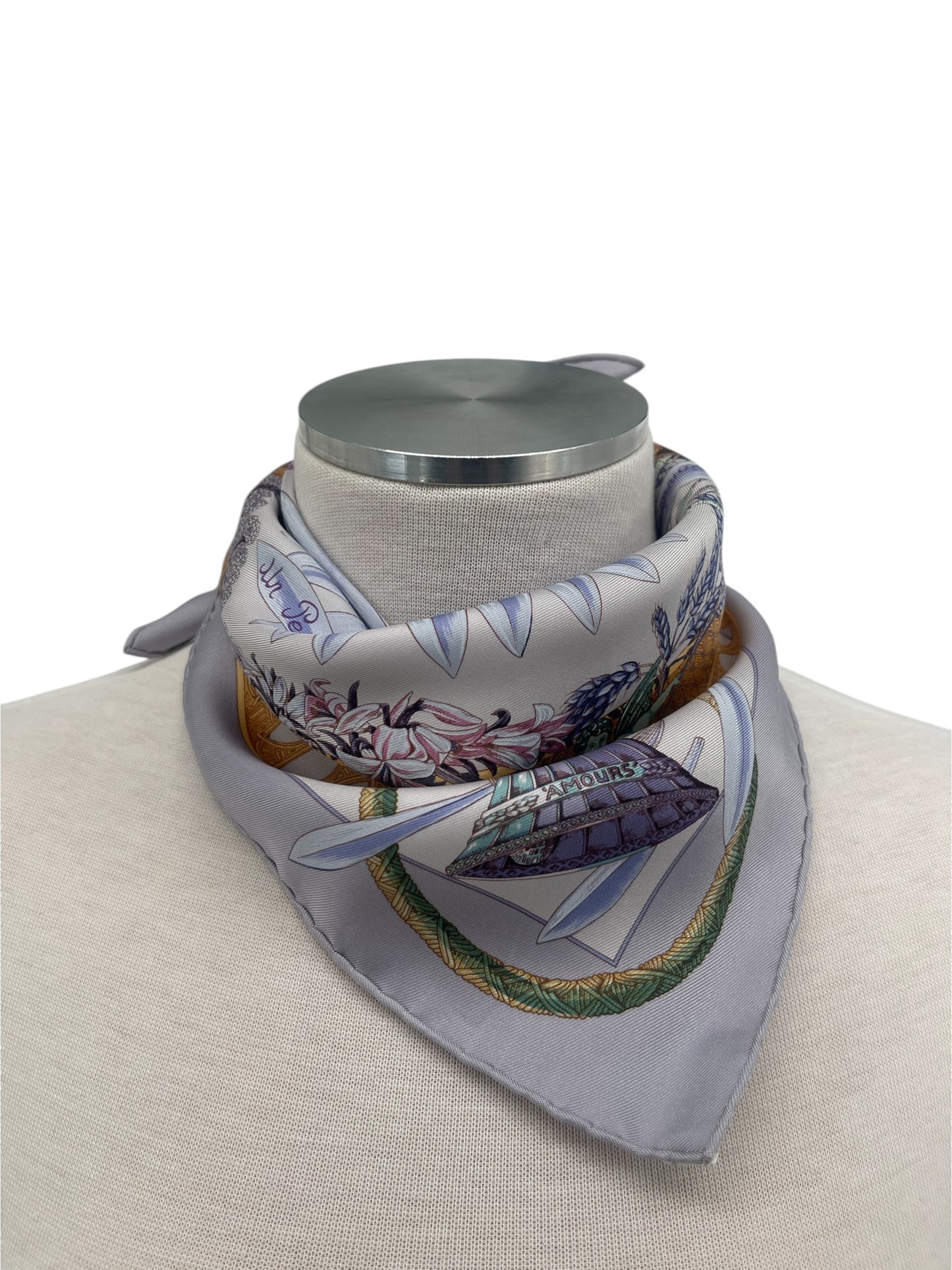 Hermes "Je T'aime Beaucoup Blue Silk Scarf By Annie Faivre