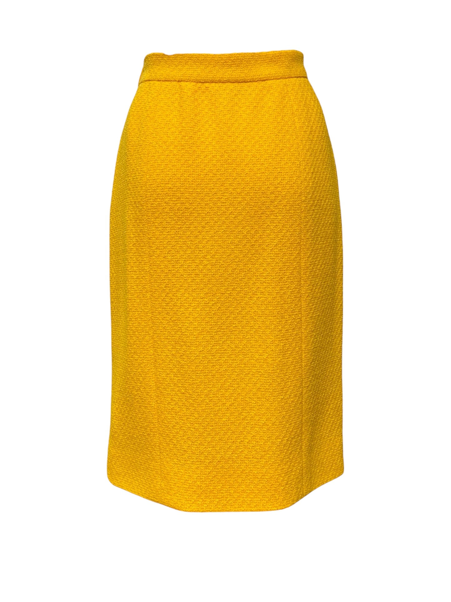 1989 S/S Vintage Chanel Canary Yellow Wool Tweed Skirt Suit XL