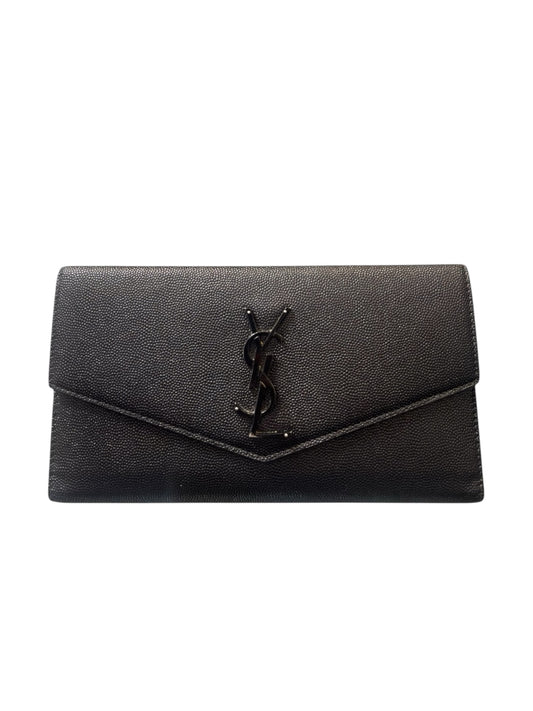 YSL large black leather clutch wallet
