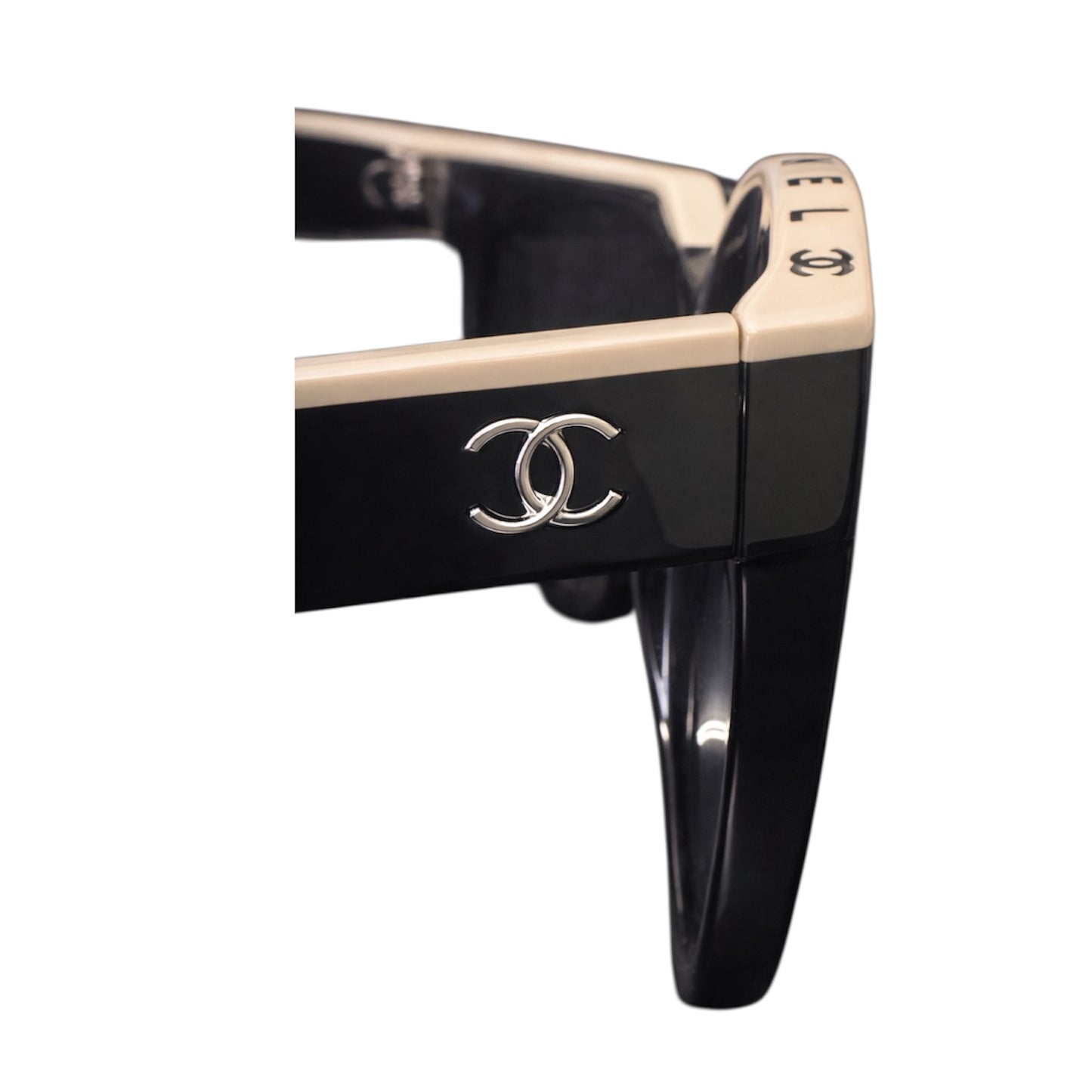 Chanel Cat Eye With Black Frame And Ivory Trim Accents Sunglasses