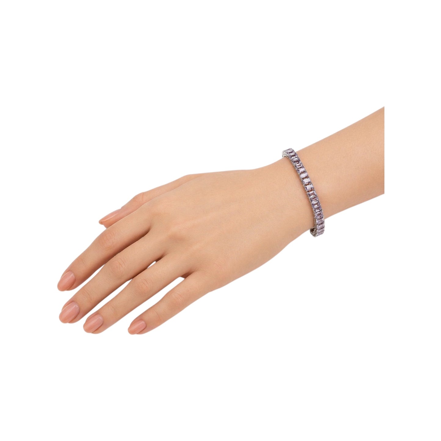 Amethyst Baguette Cut Sterling Silver Tennis Bracelet