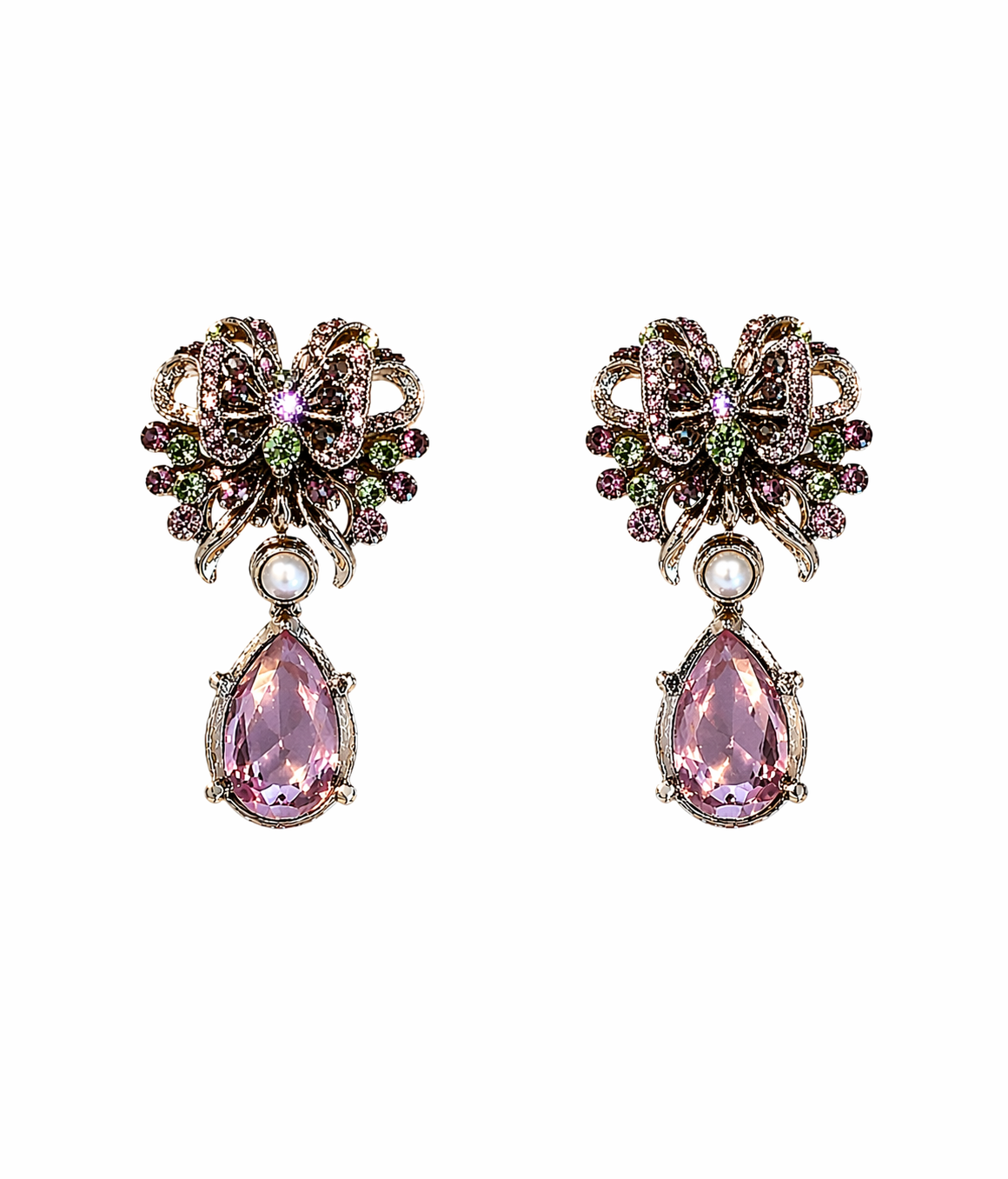 Jose And Maria Barrera Crystal Bow Pearl Drop Clip-On Earrings