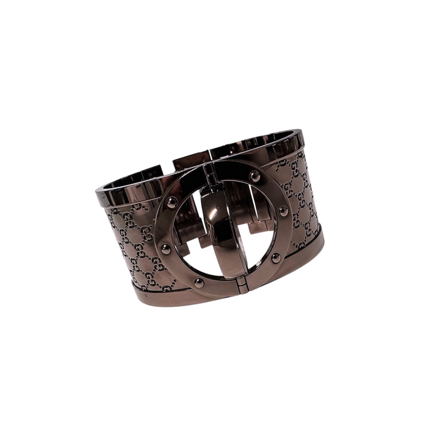 Gucci GG Monogram Brown Wide Bangle Watch