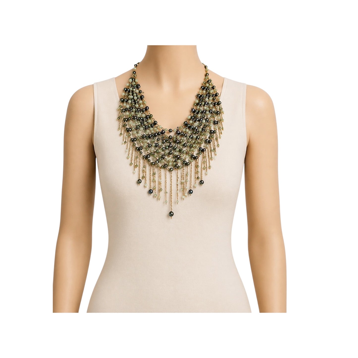 Erickson Beamon Multi Strand Crystal Beaded Fringe Statement Necklace