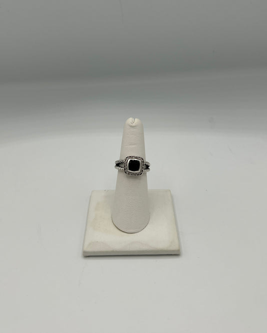 David Yurman Petite Albion Ring Sterling Silver with Black Onyx and Diamonds 7mm