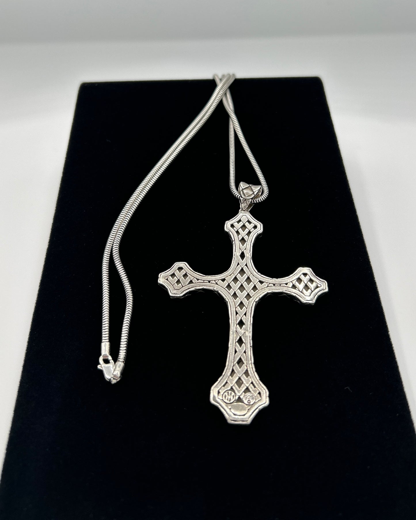 John Hardy Sliver Black Leather Cross Pendant Necklace