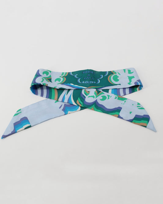 Hermes Rare Blue Green Silk "Brides de Gala" Twilly
