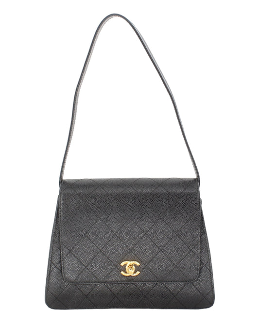 Chanel Vintage CC Flap Shoulder Bag Stitched Caviar Small