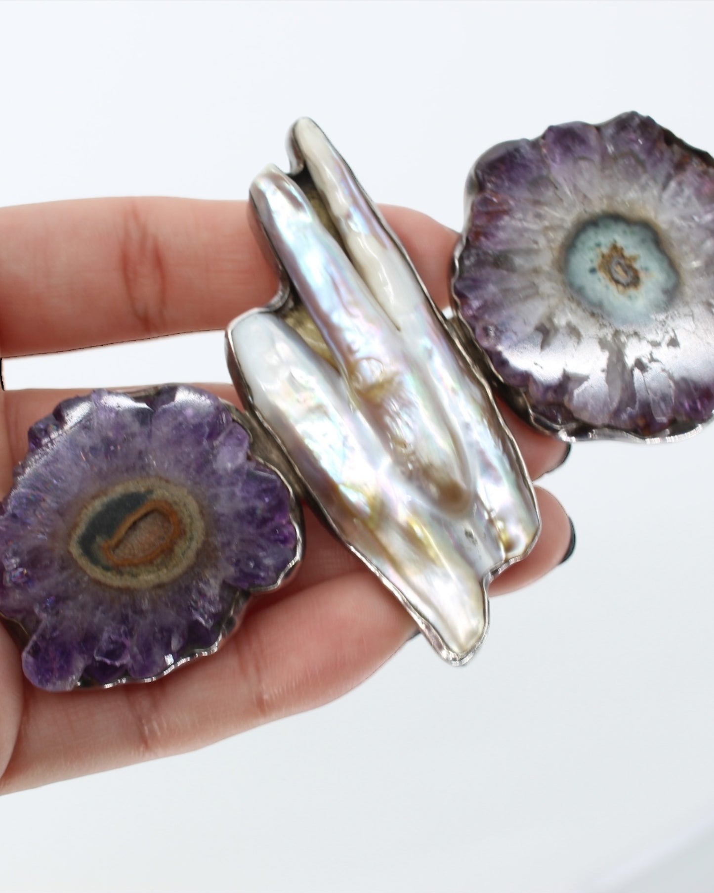 Rebecca Collins Amethyst & Mother Of Pearl Sterling Silver Large Pin