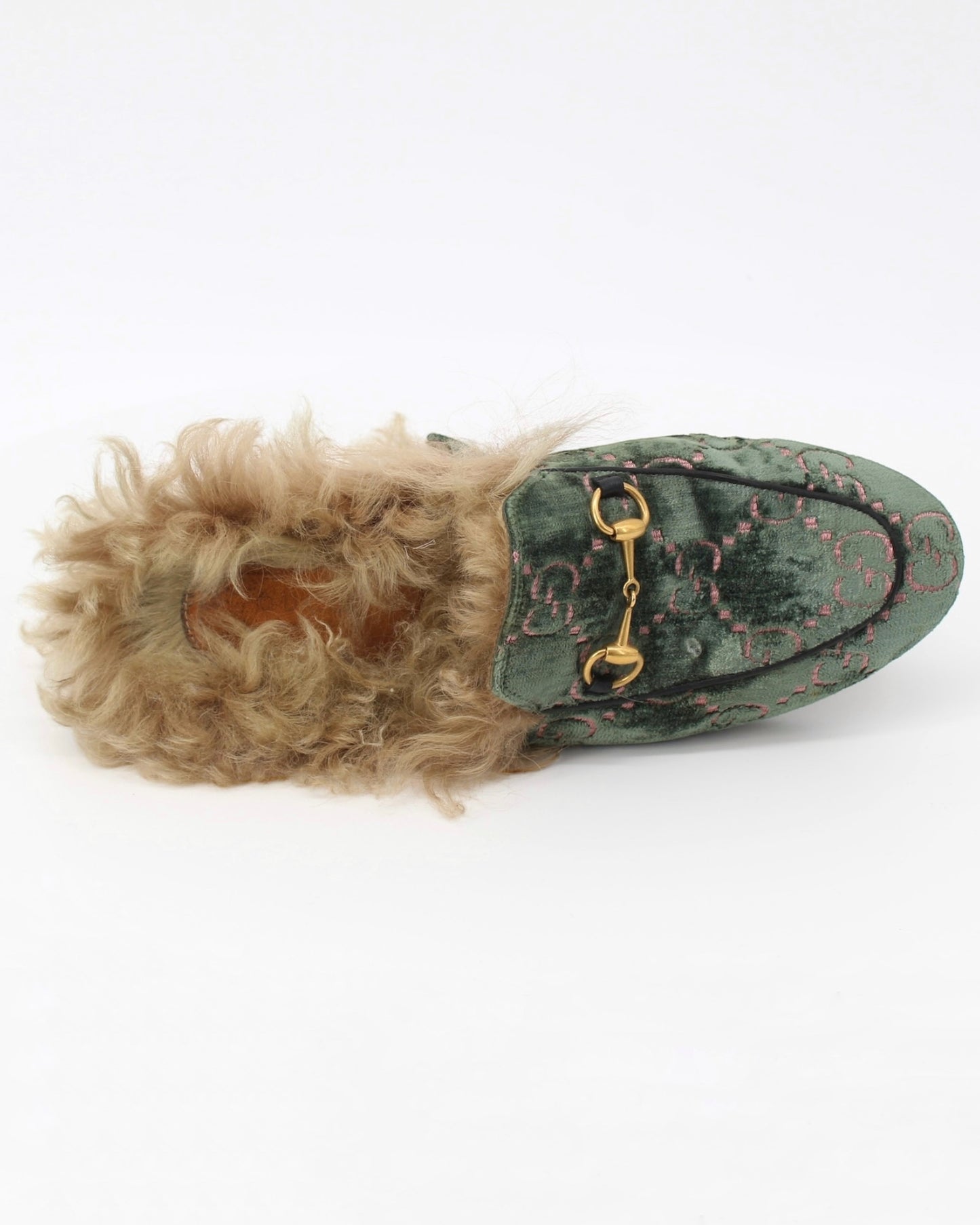 Gucci Princetown GG Velvet Fur Loafer Slippers Size 38.5