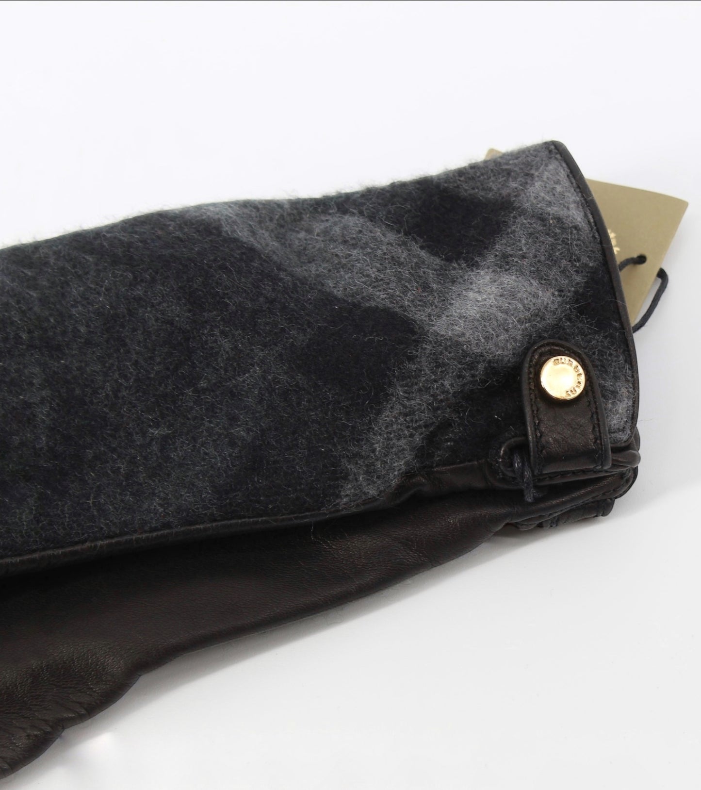 Burberry Black Leather Grey Check Cash Gloves Small