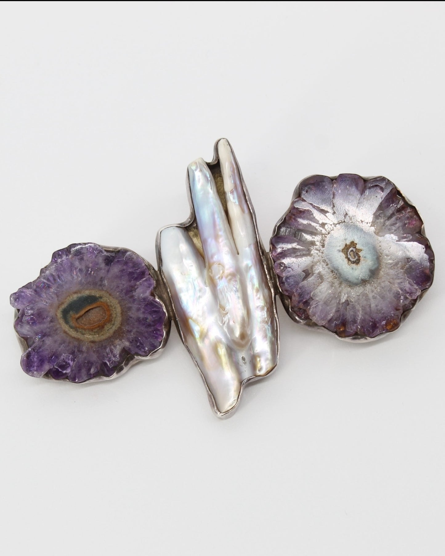 Rebecca Collins Amethyst & Mother Of Pearl Sterling Silver Large Pin