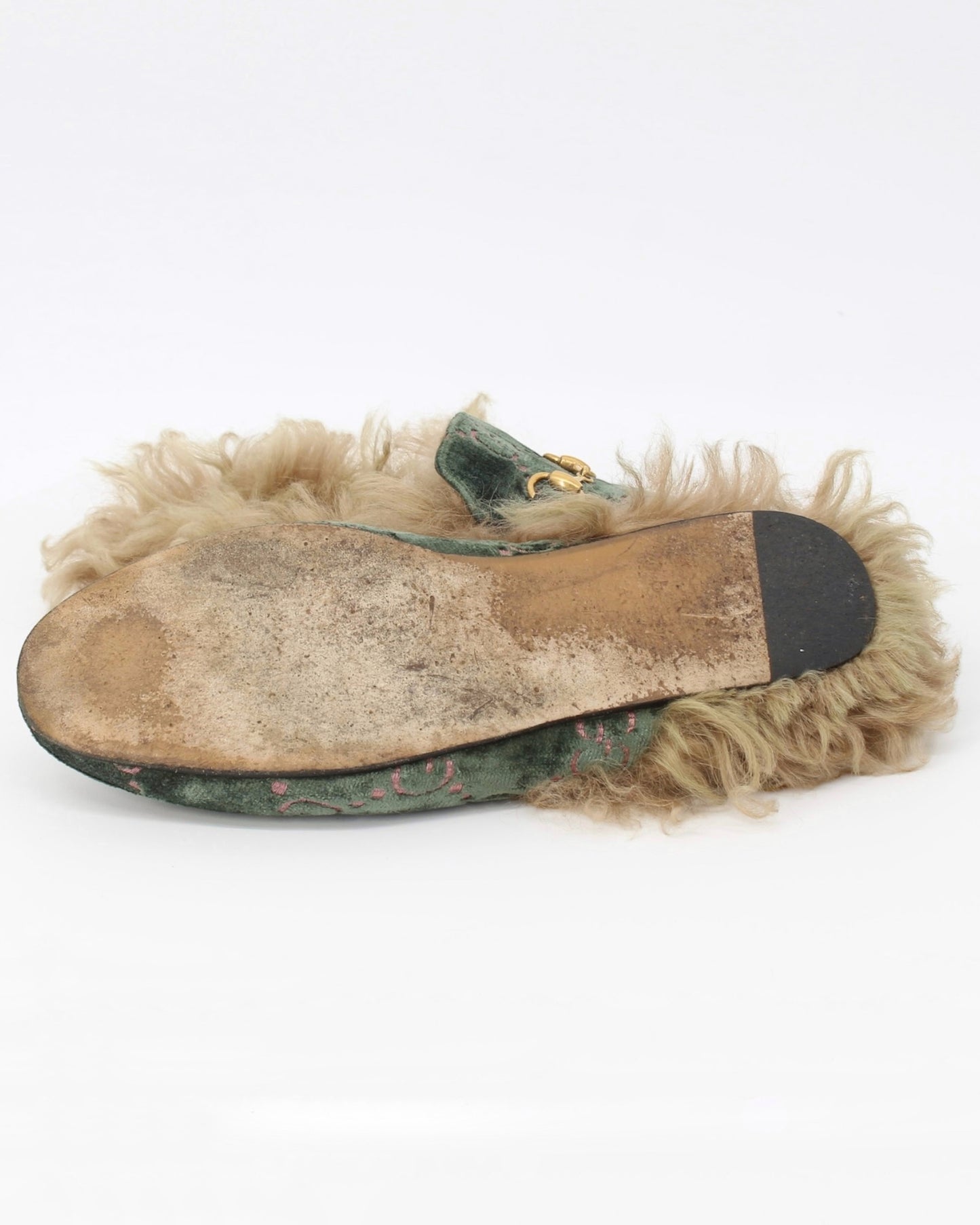 Gucci Princetown GG Velvet Fur Loafer Slippers Size 38.5