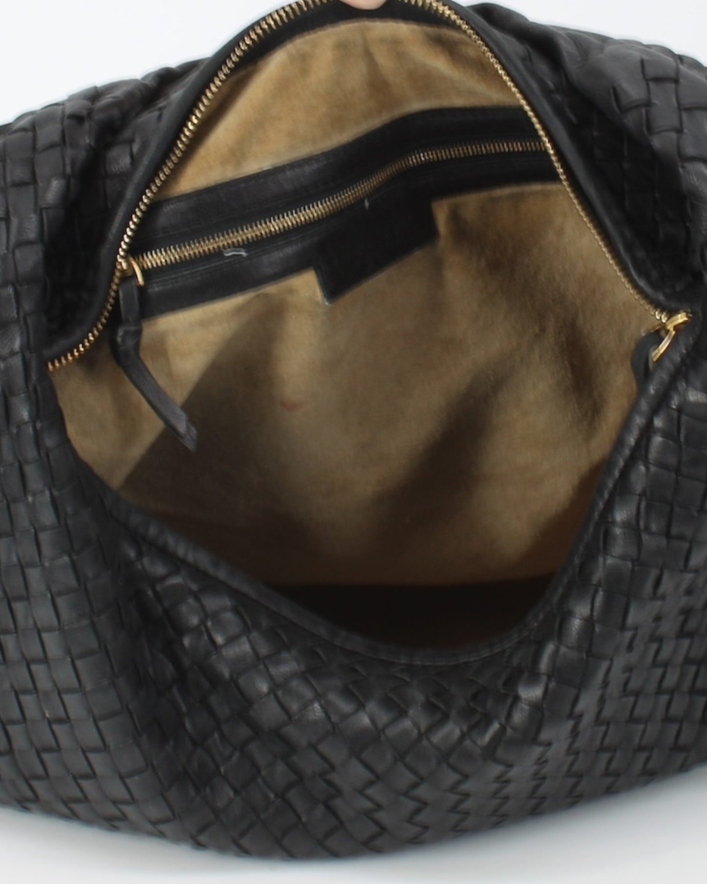 Bottega Veneta Black Leather Intrecciato Hobo Bag