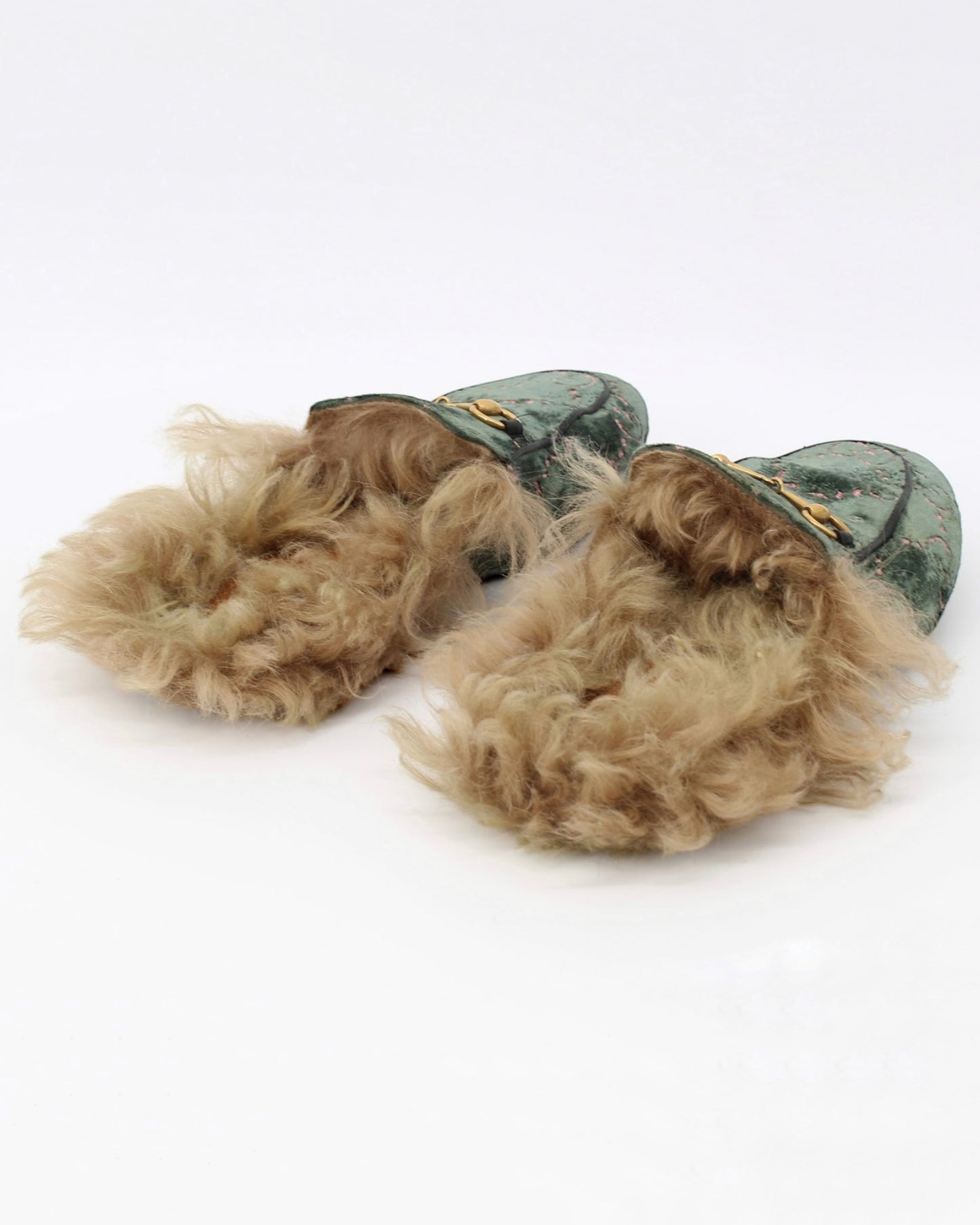 Gucci Princetown GG Velvet Fur Loafer Slippers Size 38.5