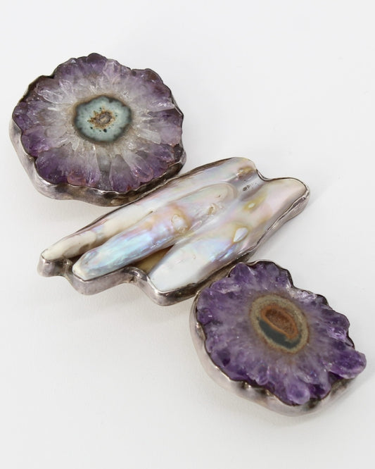 Rebecca Collins Amethyst & Mother Of Pearl Sterling Silver Large Pin