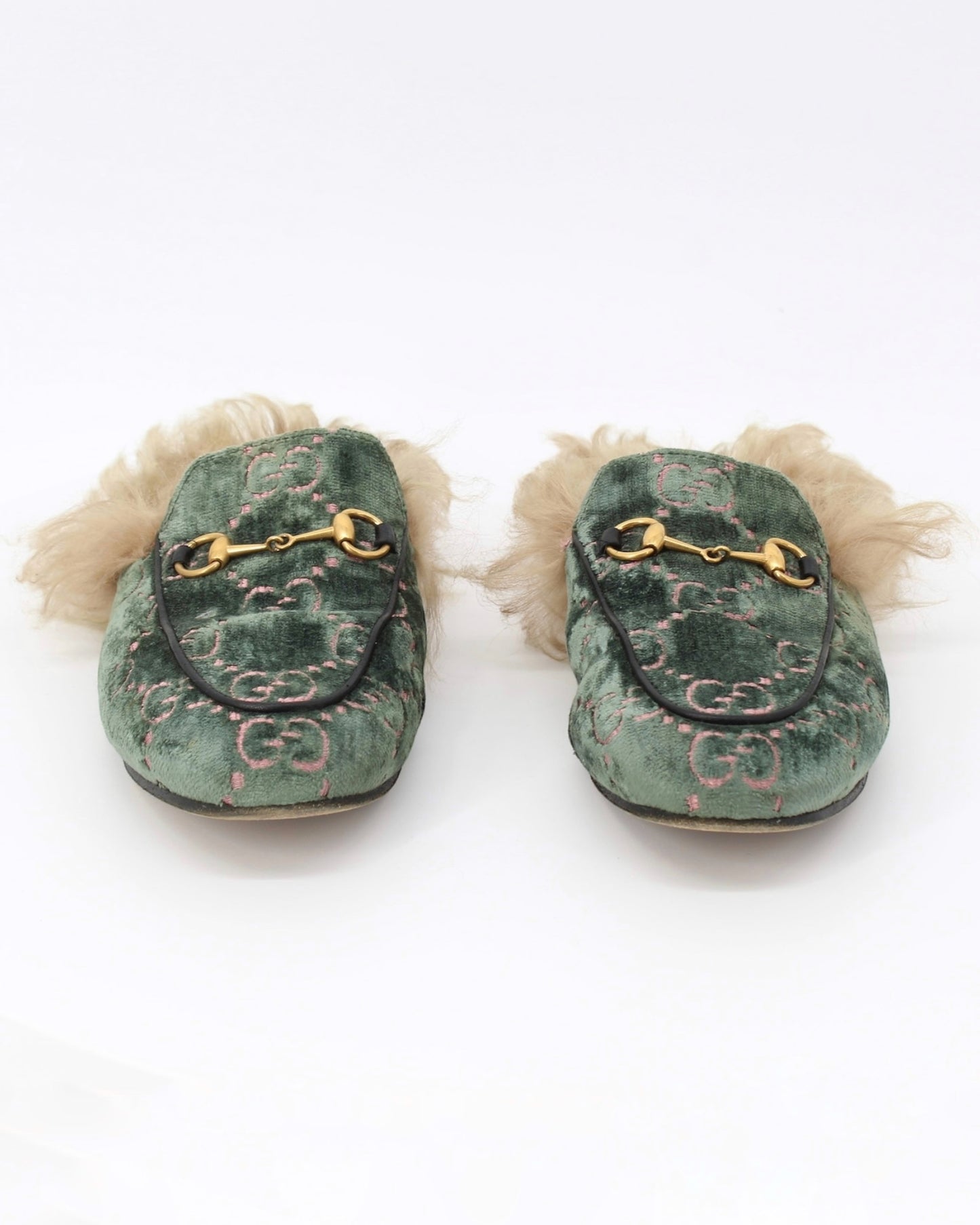 Gucci Princetown GG Velvet Fur Loafer Slippers Size 38.5