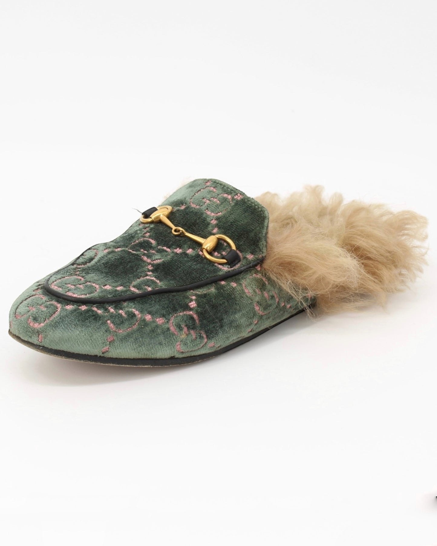 Gucci Princetown GG Velvet Fur Loafer Slippers Size 38.5