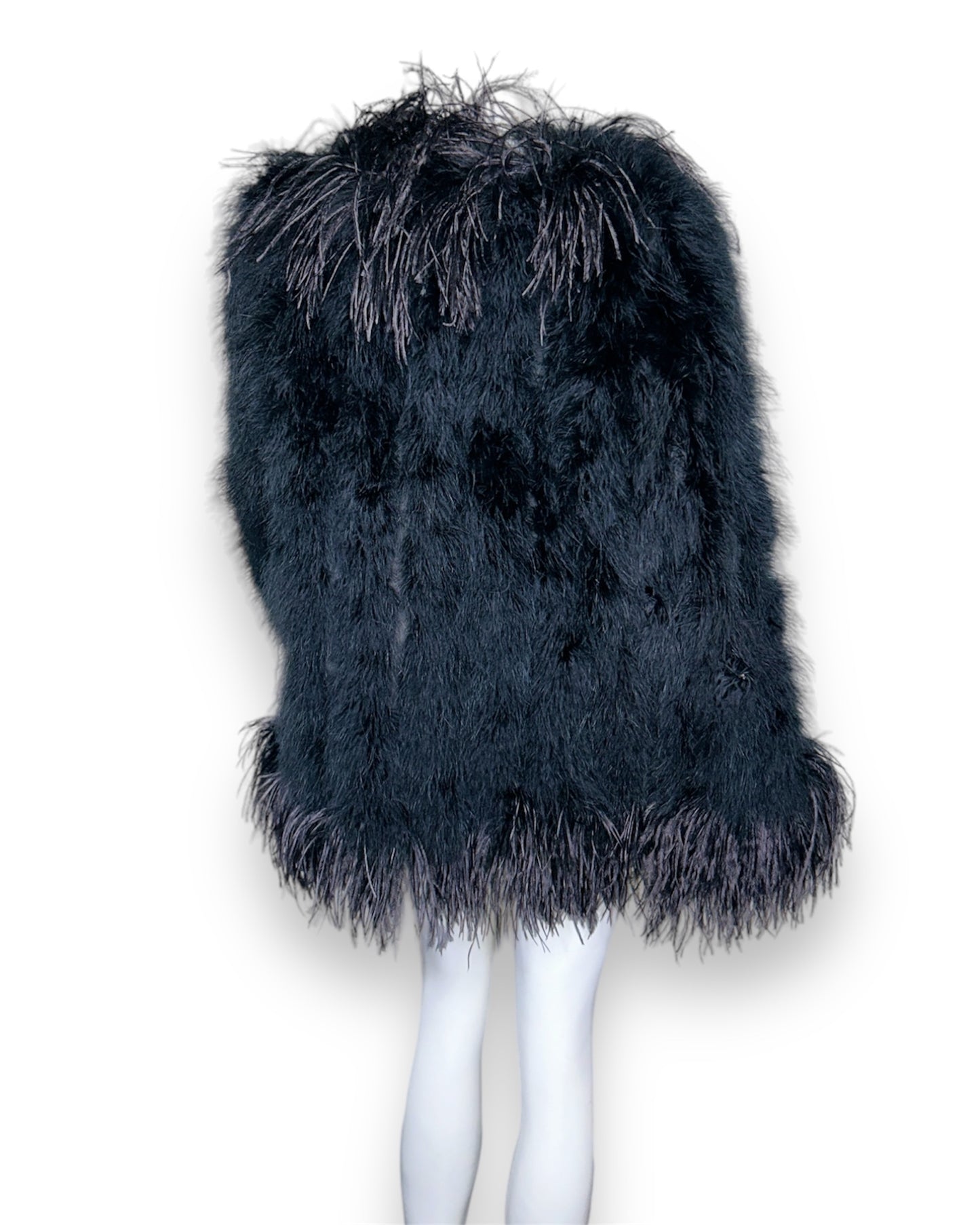 Vintage Saint Laurent Rive Gauche Black Ostrich Feather Jacket Size 42 FR