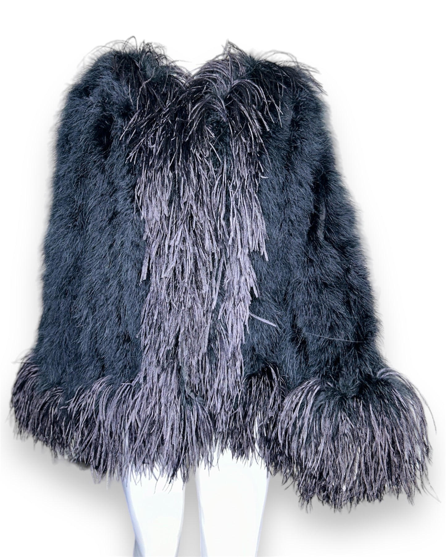 Vintage Saint Laurent Rive Gauche Black Ostrich Feather Jacket Size 42 FR