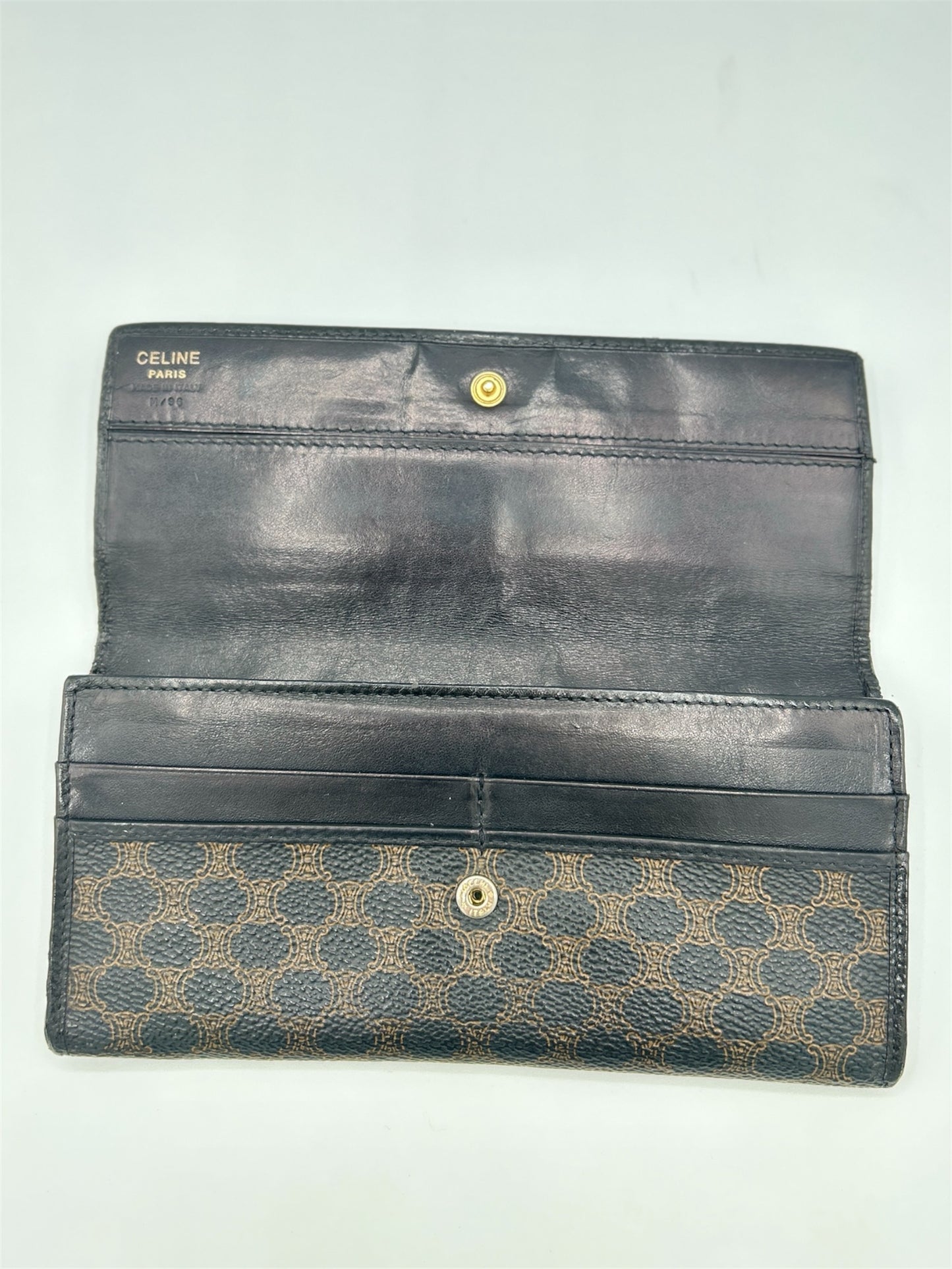 Celine Macadam Logo Brown Black Leather Wallet