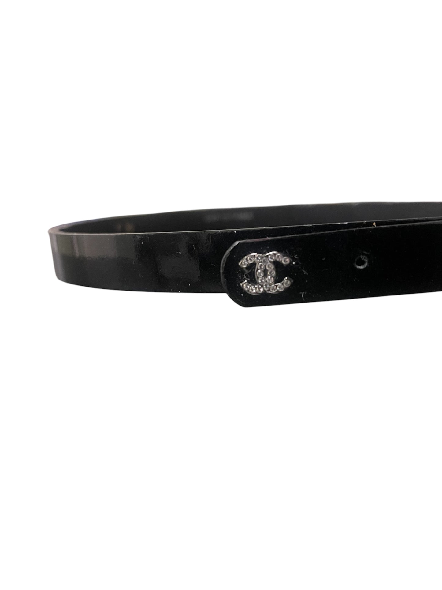 Chanel 06 Skinny Black Patent Crystal Buckle Belt. Size 36
