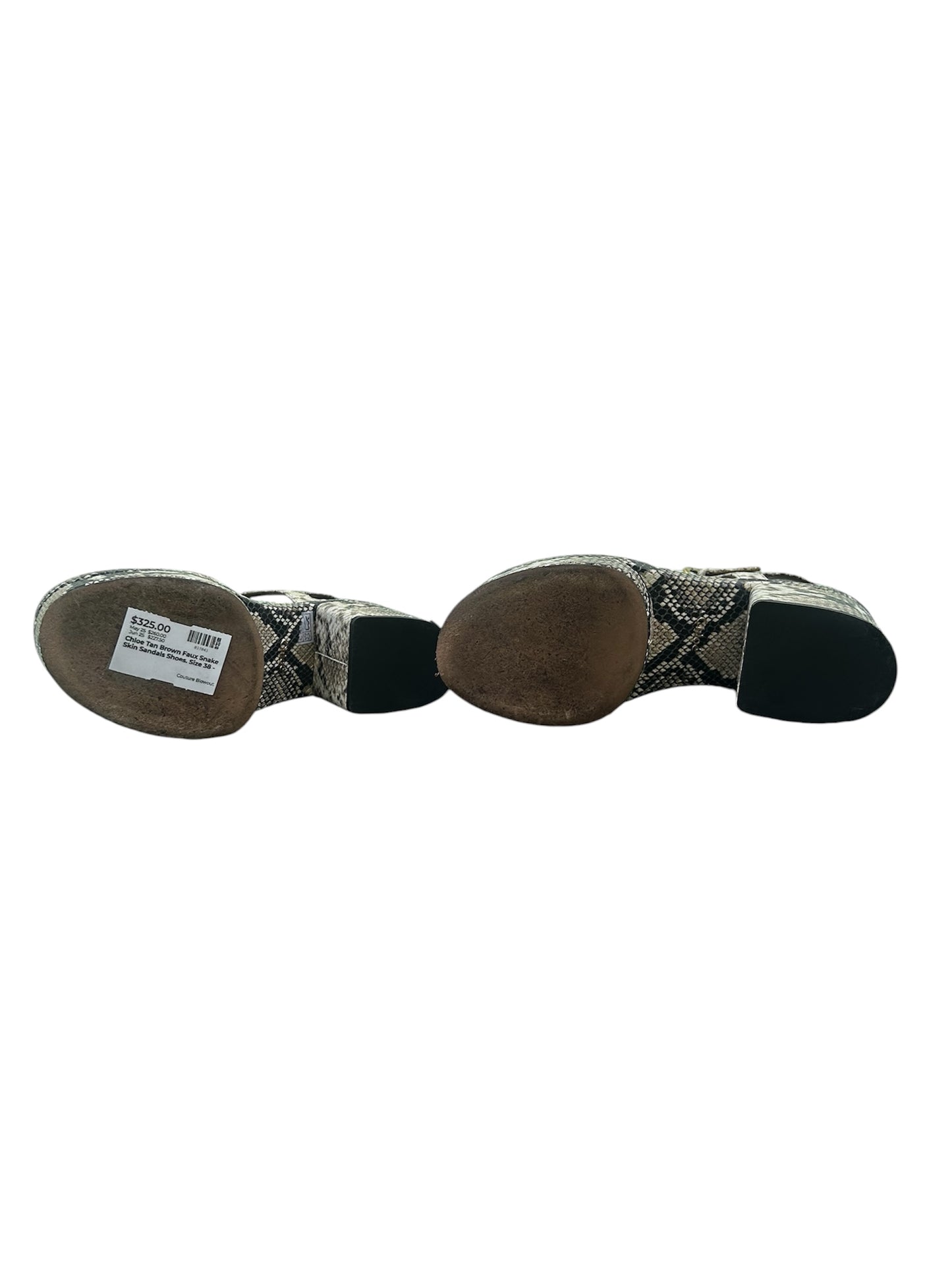 Chloe Tan Brown Faux Snake Skin Sandals Shoes. Size 38