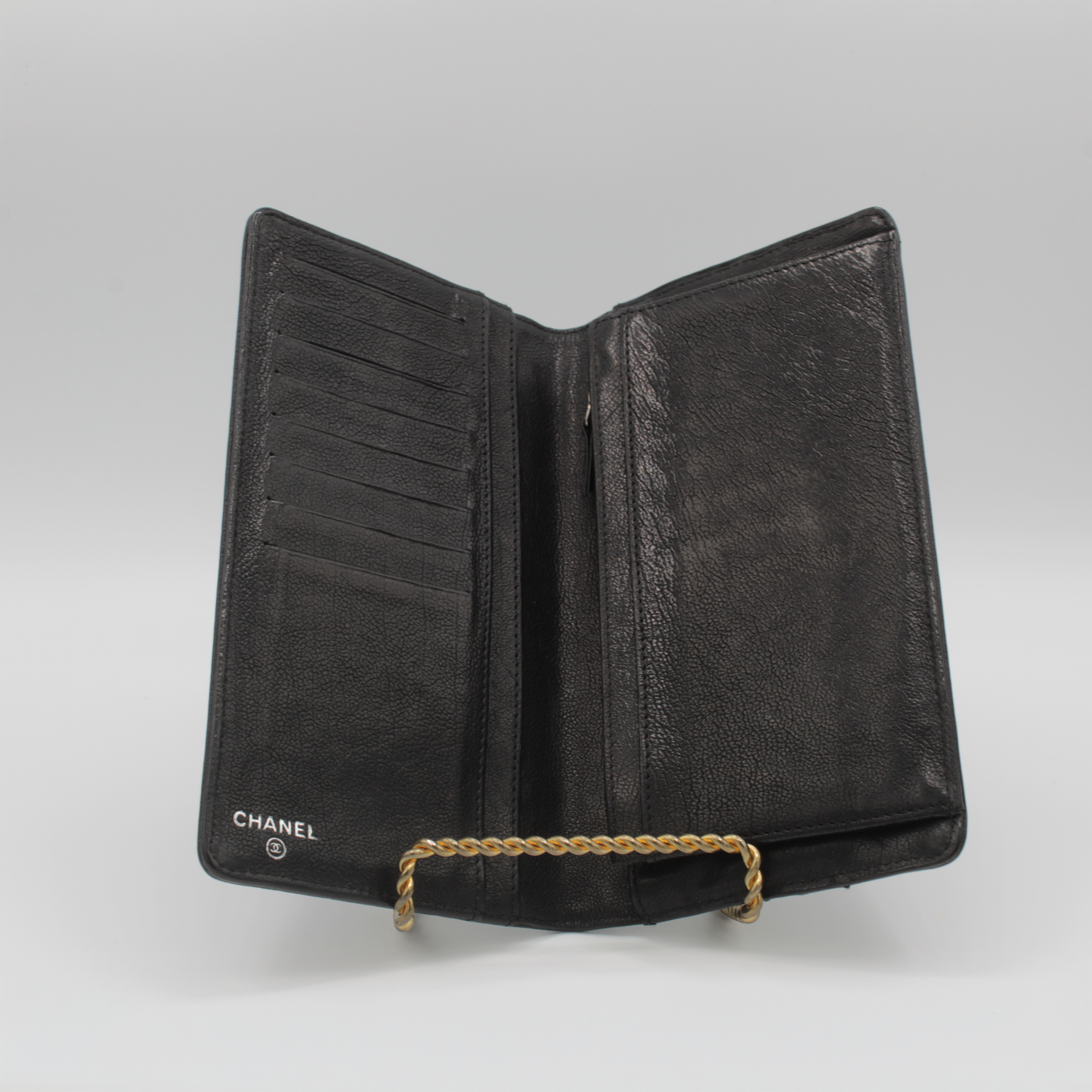 Chanel CC Bifold Calf Chain Black Leather Wallet 2005-2006