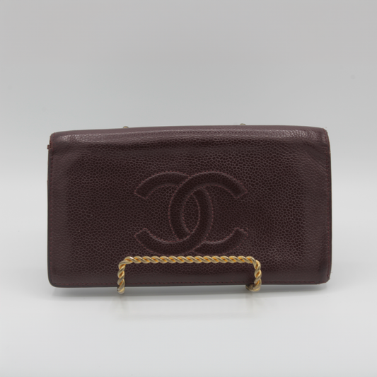 Chanel CC Bifold Maroon Leather Wallet 2005-2006