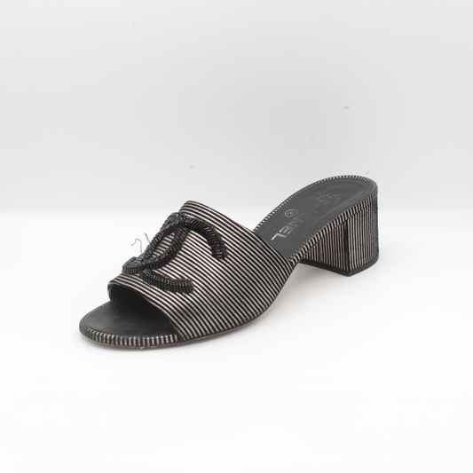 Chanel Leather Beaded CC Mules Size 38