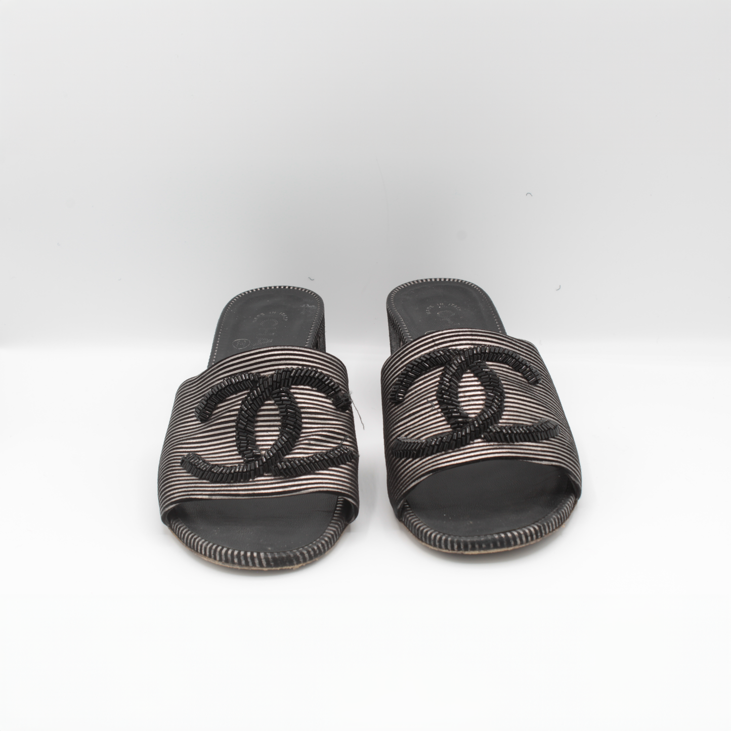 Chanel Leather Beaded CC Mules Size 38