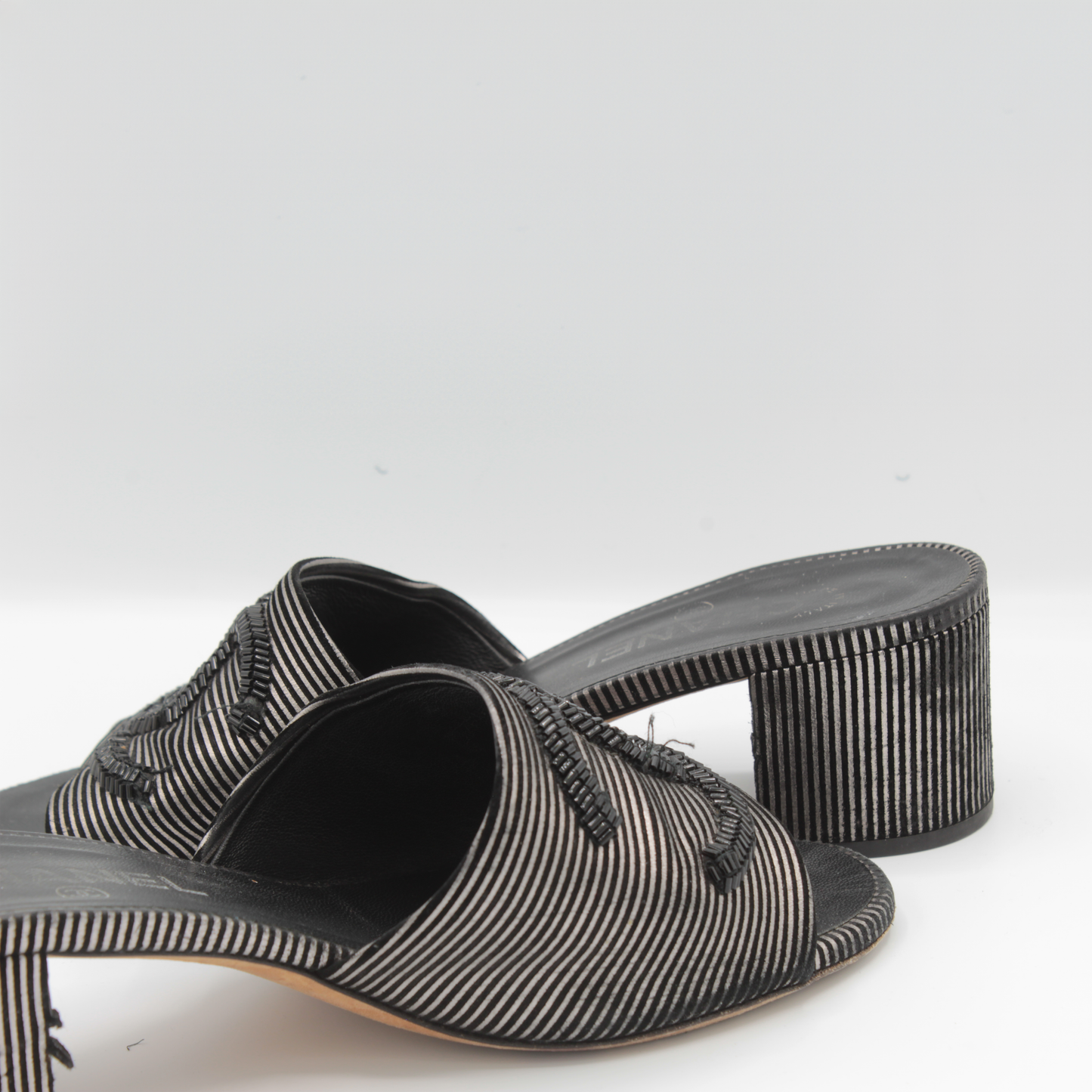 Chanel Leather Beaded CC Mules Size 38