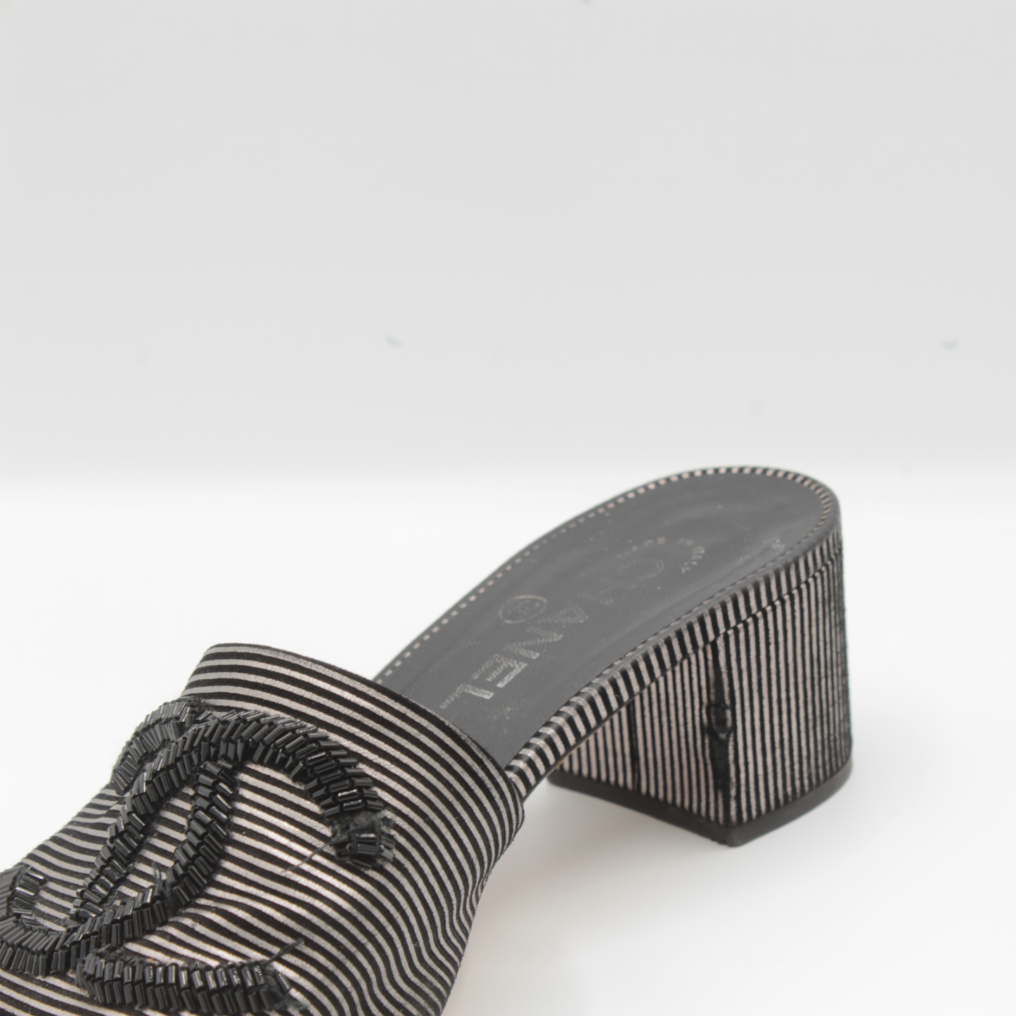 Chanel Leather Beaded CC Mules Size 38