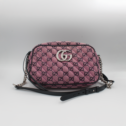 Gucci GG Marmont Shoulder Bag Pink Original Quilted Canvas Small