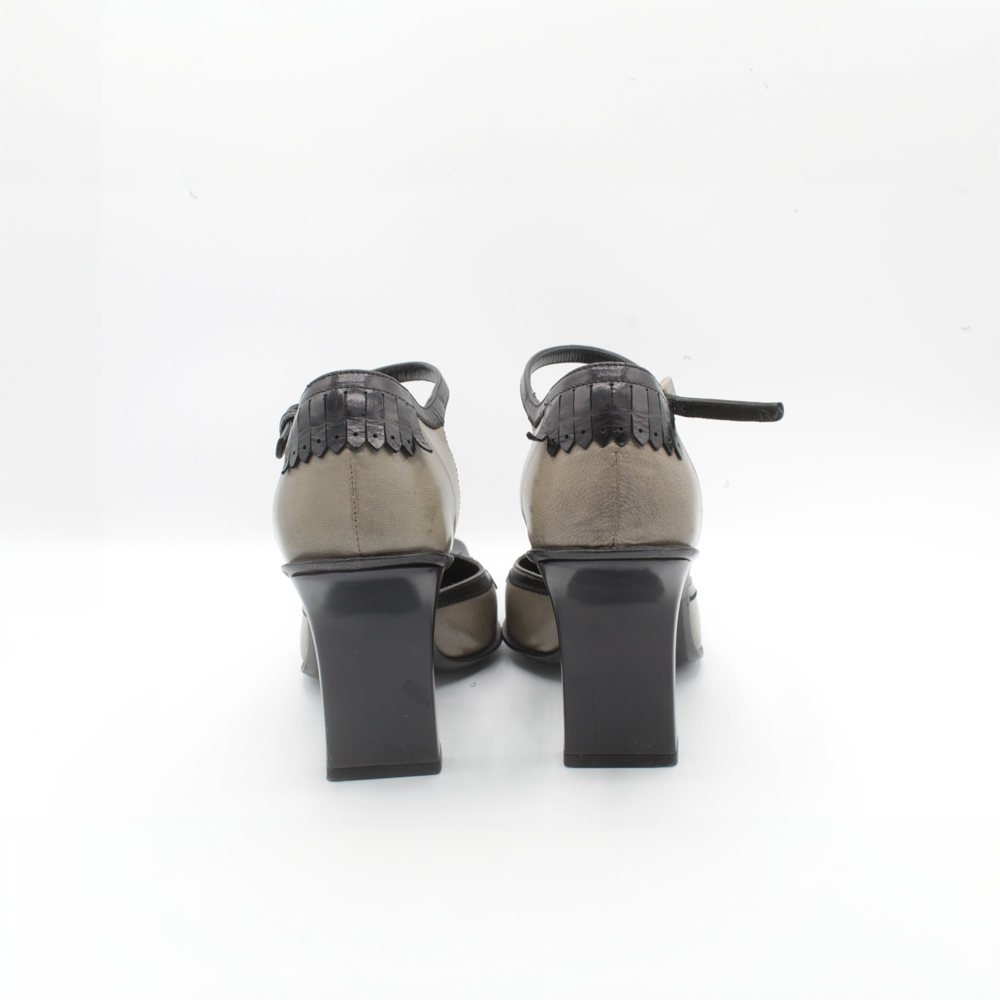 Vintage Prada Olive & Black Frill Block Heel Size 35.5