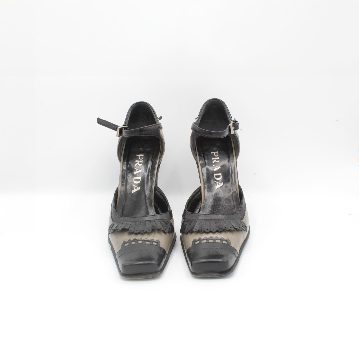 Vintage Prada Olive & Black Frill Block Heel Size 35.5
