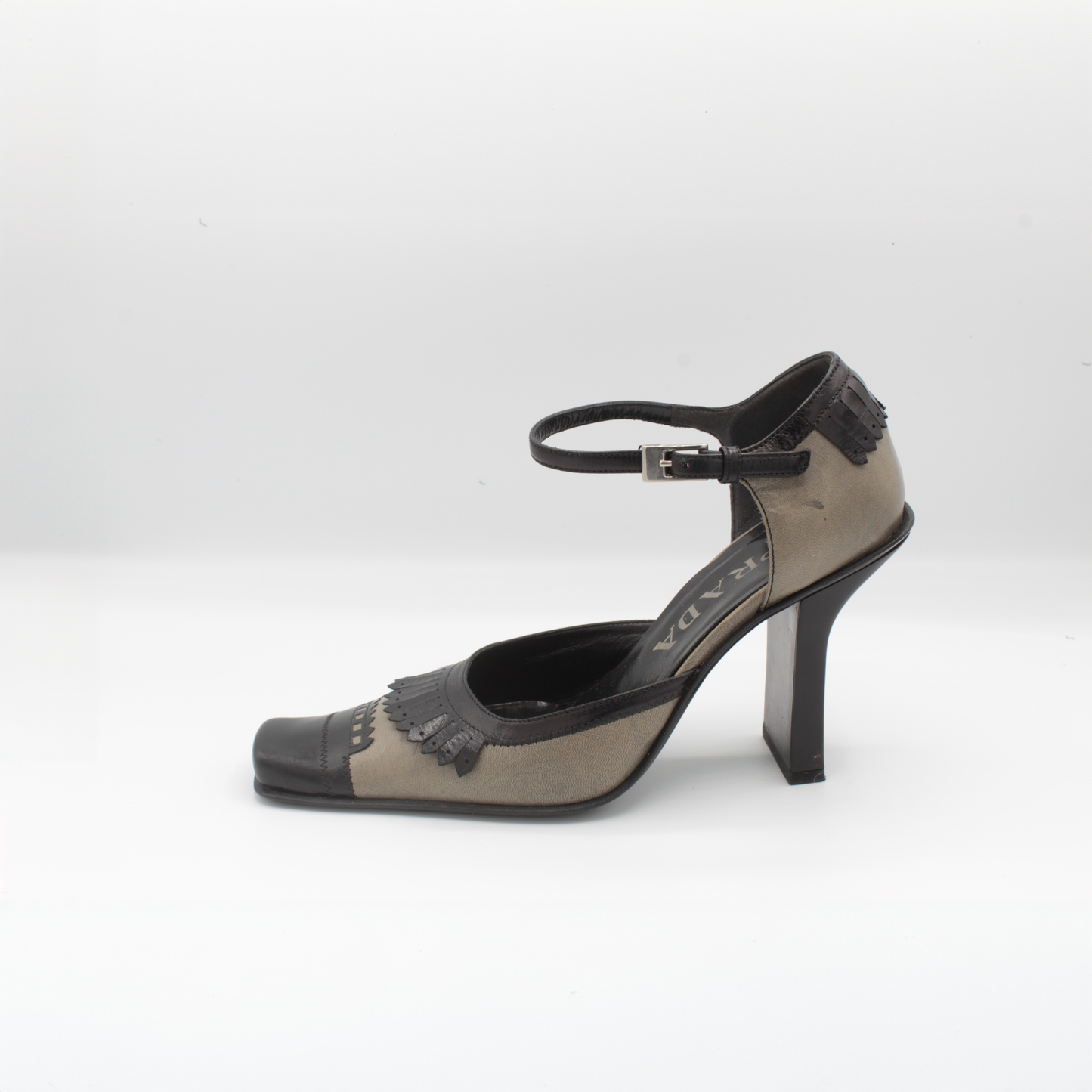 Vintage Prada Olive & Black Frill Block Heel Size 35.5