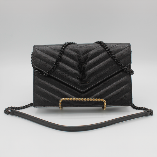 YSL Monogram Small Wallet on Chain in Grained Leather