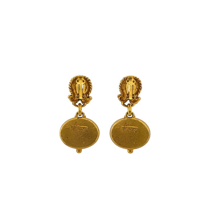 Lazaro Intaglio Horse Cameo Drop Earrings Gold Tone